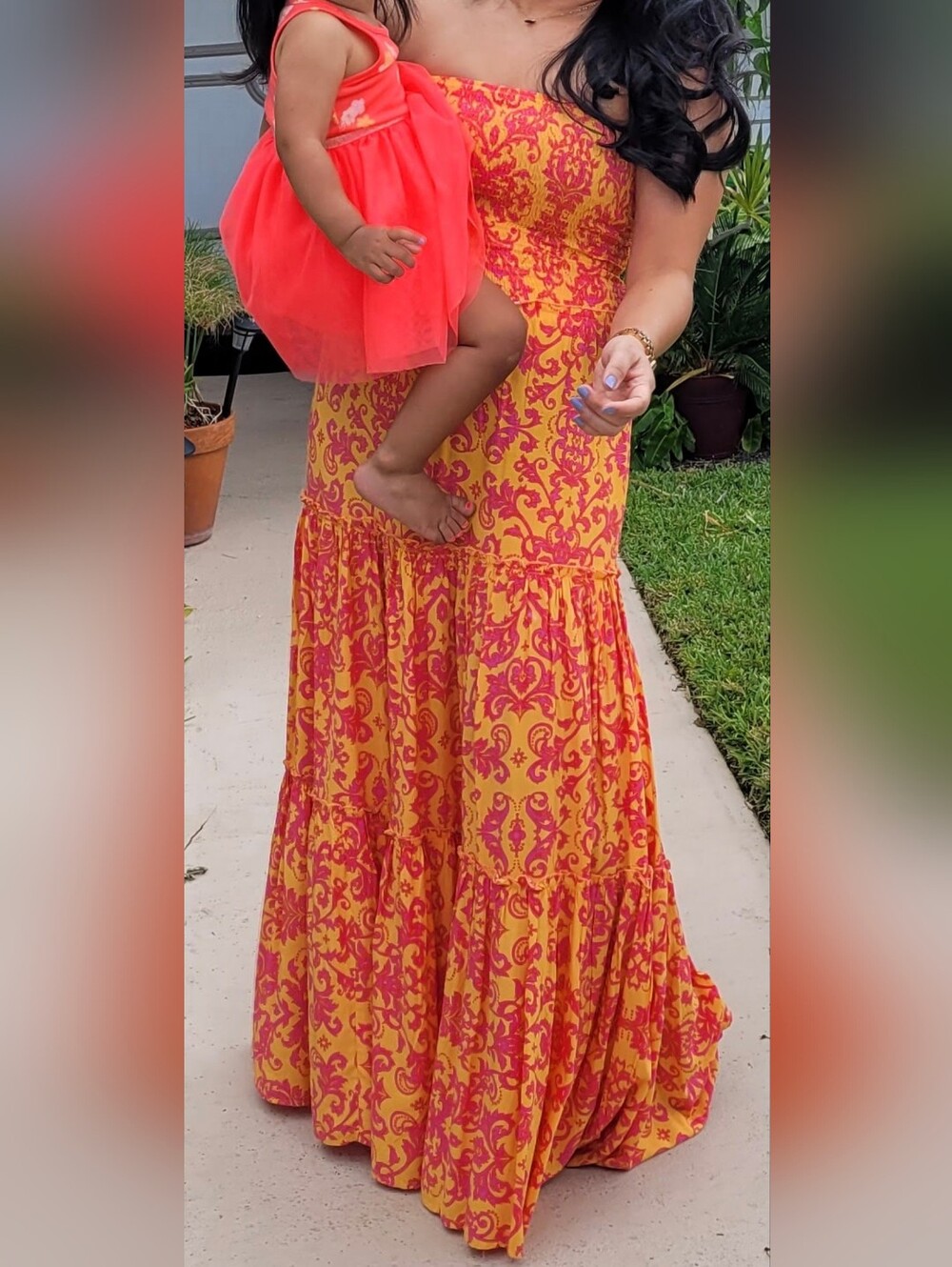 Vibrant Yellow & Pink Tiered Maxi Dress